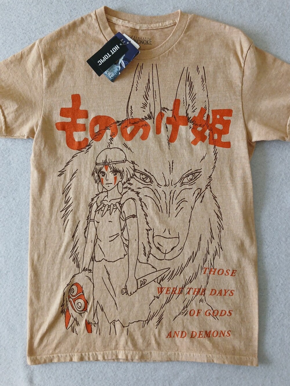 New Princess Mononoke Tee Tan with Orange Print Studio Ghibli 100% Cotton